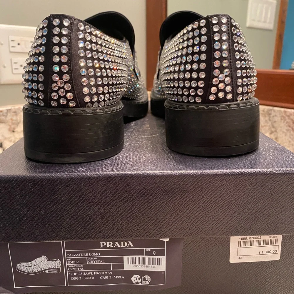 RARE- Prada Crystal Logo Flat Loafers - Picture 3 of 6